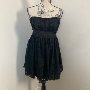 BCBGeneration Women’s Black Lace Strapless Mini Formal Dance Prom Wedding Dress